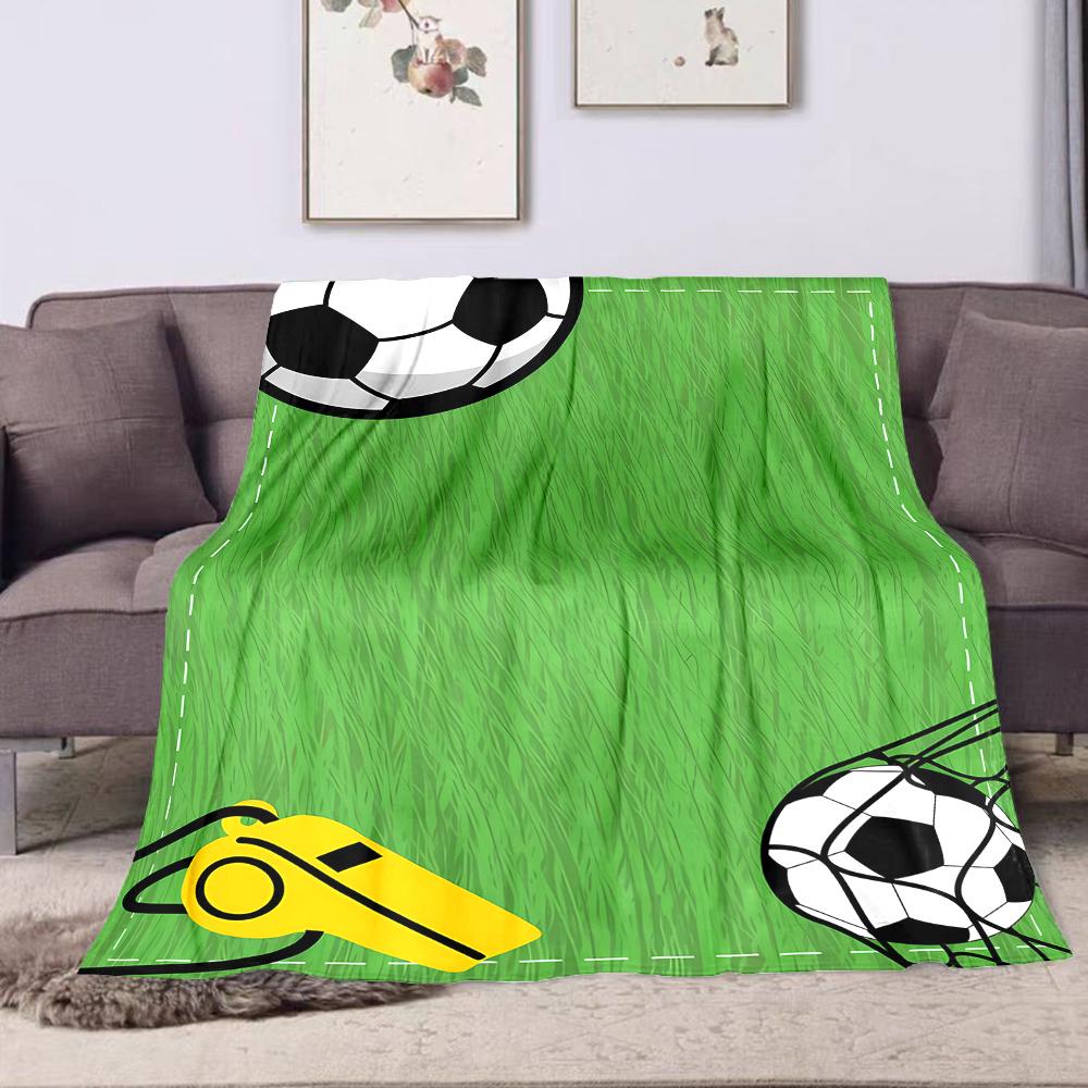 Soccer Field Theme with Balls and Whistle Patterned flannel blanket perfect for the bedroom living room, sofa, or a little nap
