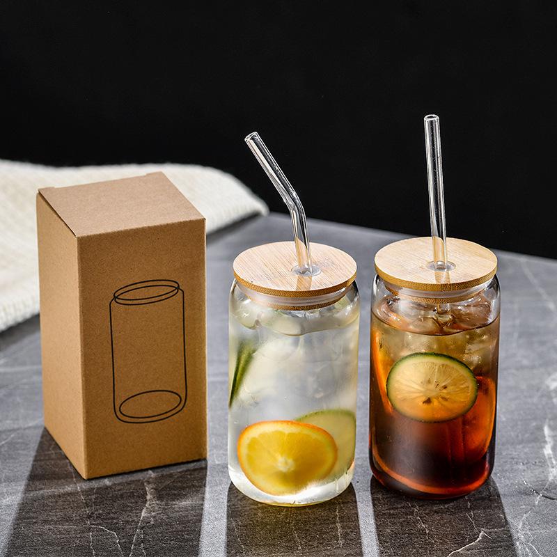 16oz High Borosilicate Glass Cola Cup with Bamboo Lid - Heat Resistant, for Cold Drinks, Juice, Milk, Tea