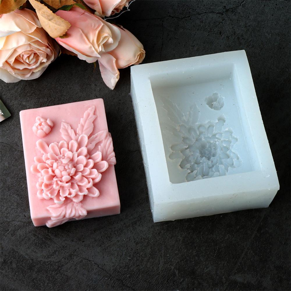 3D Flat Floral Pattern Relief Silicone Soap Mold DIY Lily Peony Floral Fragrance Soap Make Tool Silicone Mold