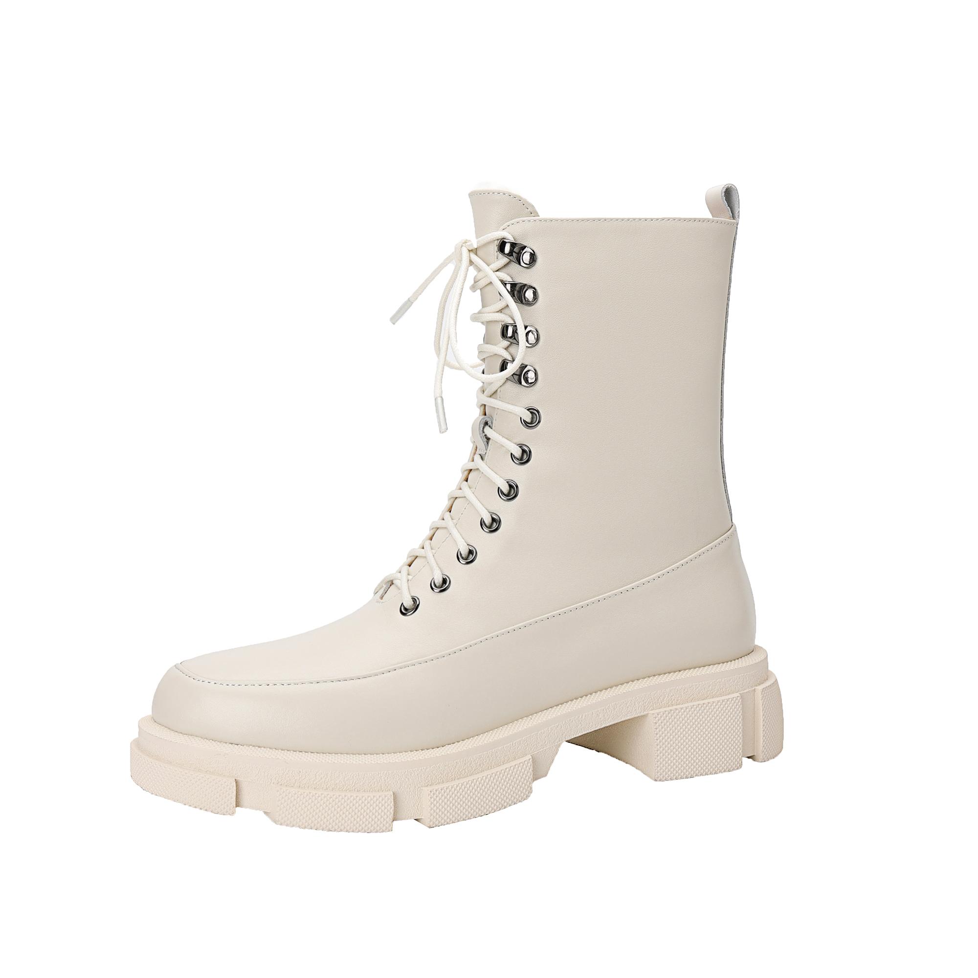 

Зимние новые женские ботинки на шнуровке с круглым носком и толстой подошвой из натуральной кожи черного и белого цвета, универсальная обувь на платформе 9