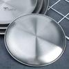 Salad Plate Stainless Steel Dinner Plates Round Thickened Metal Home Kitchen BBQ Serving Tablewear Barbecue
