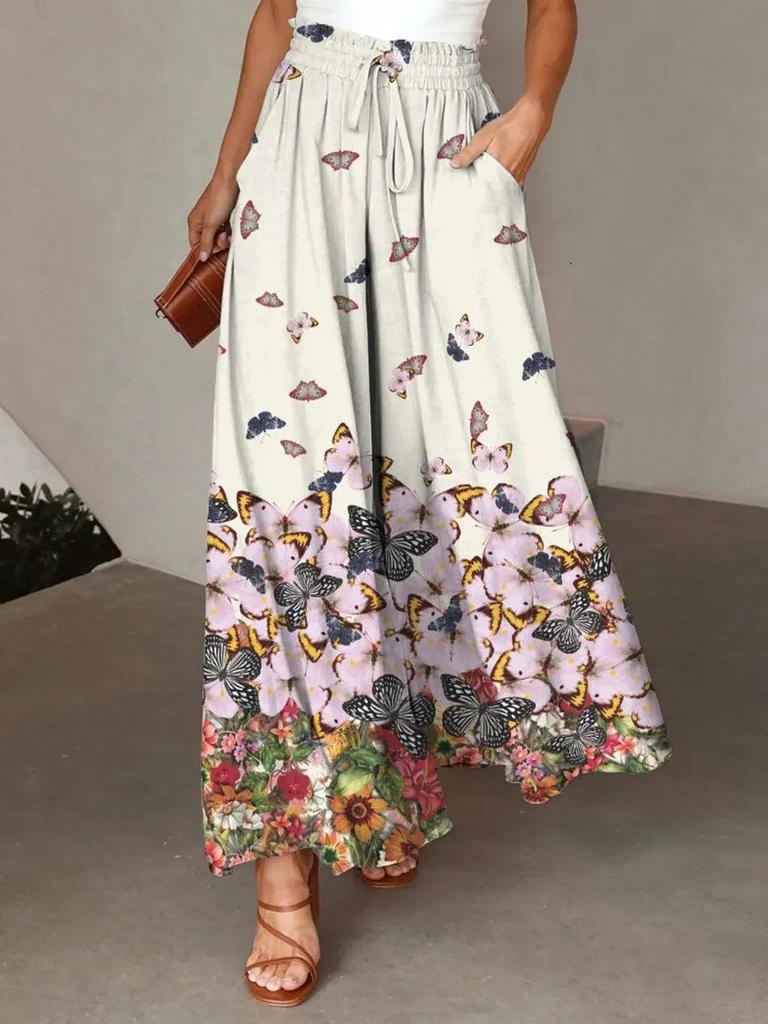 European & American Style Women's Printed Wide-Leg Casual Pants