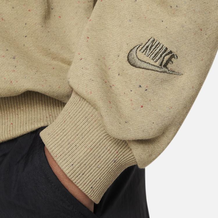 Nike Sportswear Icon Fleece Logo Print Ribbed Crewneck Loose Fit Sweatshirt Kids sweatshirt Khaki FN7274-276