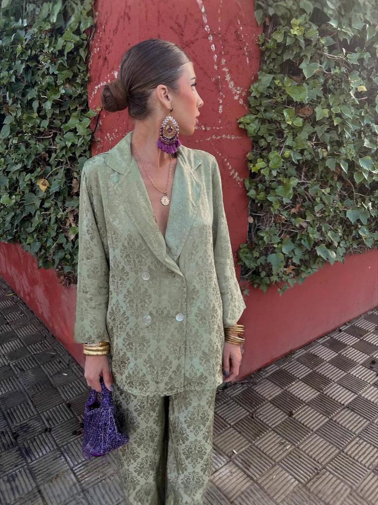 Spring V-Neck Long Sleeve High Waist Loose Wide Leg Pants Two Piece Set Fashion Suit Jacket