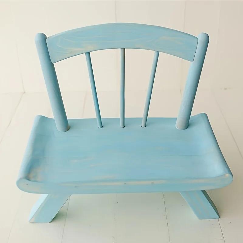 Винтажный Деревянный Стул Фотореквизит Спинка Рустикальный В Стиле Маленького Дивана Белый Коричневый Синий 40x34x30см Идеально для Тематических Фотосессий синий 7230₽