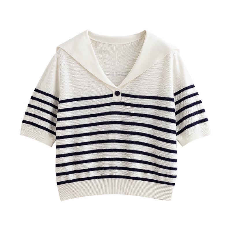Women's Striped Sailor Collar Knit Top
