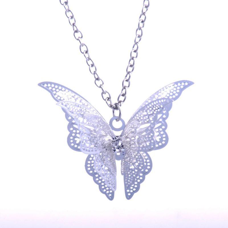 Elegant Silver-plated Hollow Butterfly Necklace With Sparkling Crystal Inlay