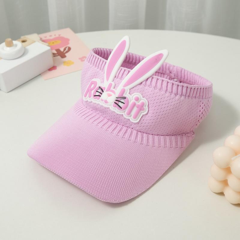 Children'S Knitted Empty Top Hat Summer Sun Hat Cute Rabbit Ears Letter Wings Cool Hat Parent-Child Show Ponytail