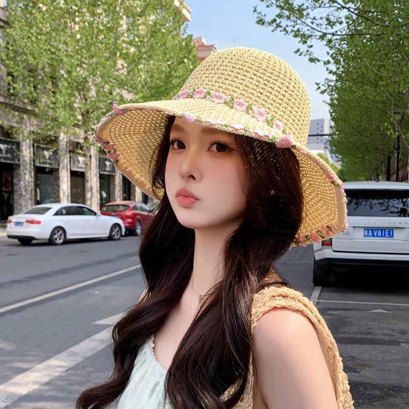 Breathable Flat Top Straw Hat Large Brim Sun Protection Visor Hat Straw Hat Children'S Summer Vacation Wind Seaside Beach Hat