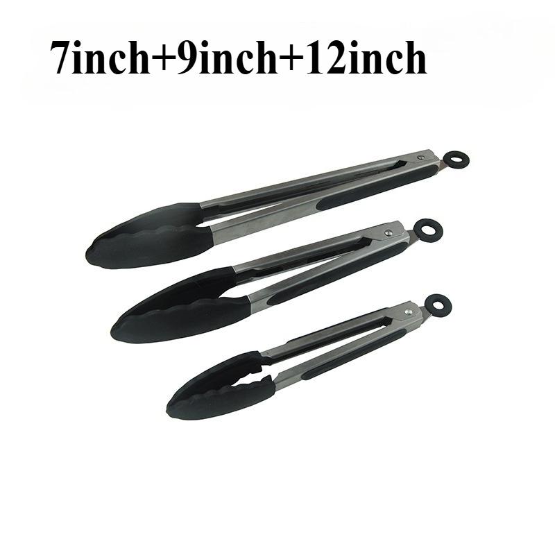 7/9/12inch Silicone Kitchen BBQ Tongs Stainless Steel Locking Cooking Tongs with Silicone Tips Non-Slip Food Tongs for Cooking
