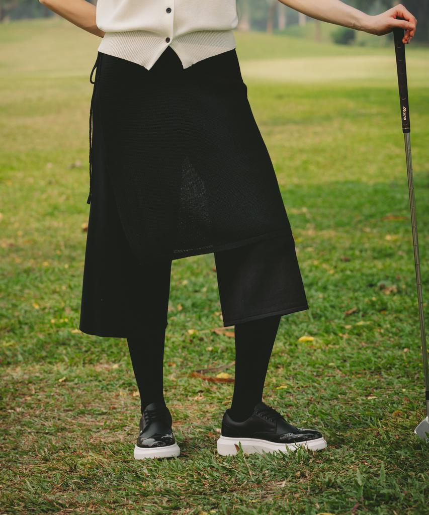 OBER GOLF Knit Wrap Layered Half Pants (Black)