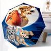 Lady and the Tramp Durable Cartoon Folding Umbrella, Portable 3-Fold Compact Umbrella for Men and Women, Suitable for Travel or Daily Use.Q0