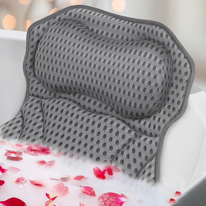 Bath Pillows for Tub, Bath Pillow Luxury Bathtub Pillow for Head and Neck Support, Soft 4D Air Mesh Bath Tub Pillow with Non Slip Suction Cups,