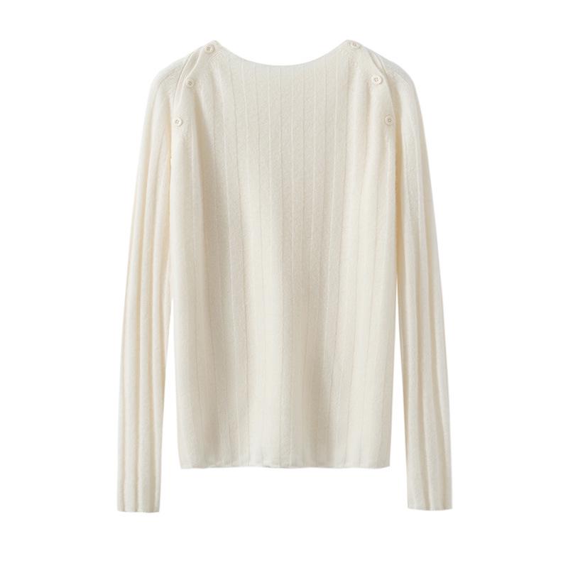 Women's Round Neck Cashmere Ribbed Slim-Fit Sweater, Long-Sleeve Winter Knit Top