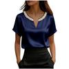 Top da Donna alla Moda a Vestibilità Larga Francese Raso Raso Collo di Perle Manica Corta