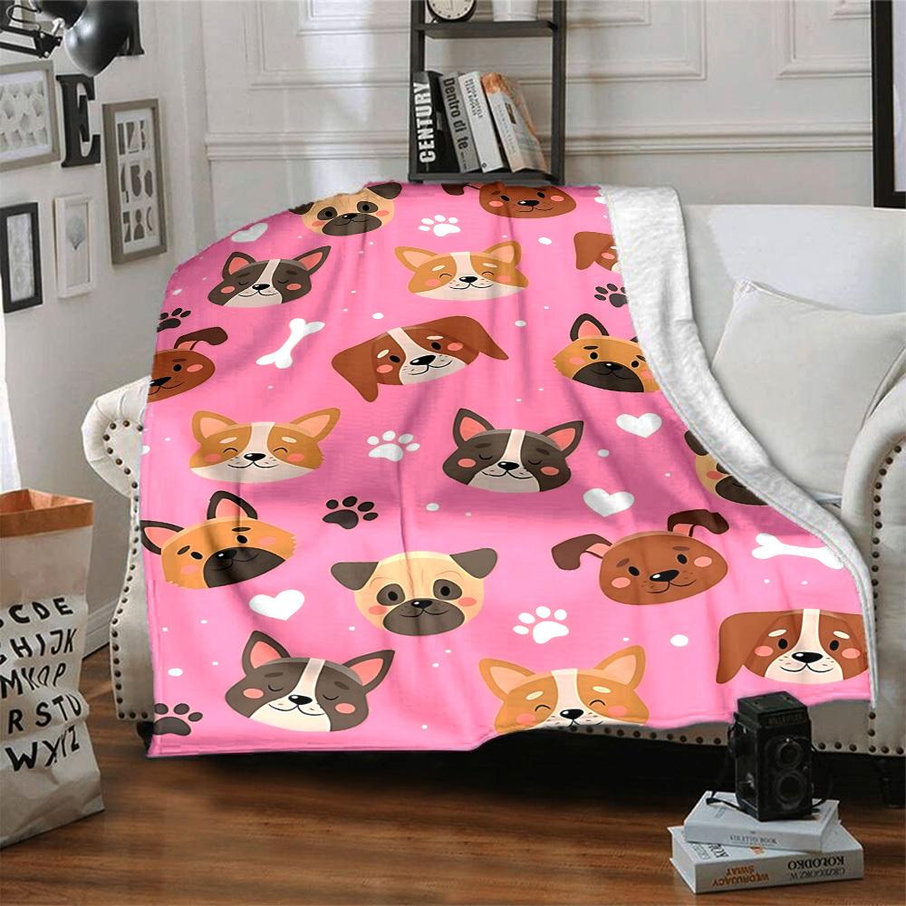 1pc Dogs Pink Lightweight Flannel Blanket, Comfortable and Warm Blanket, for Office and Camping Sofa Bed105
