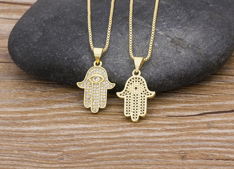 Women Men Hot Sale Hamsa Hand Necklace Gold Color AAA Zircon Evil Eye Pendant & Chain Hip Hop Turkish Lucky Jewelry Gifts