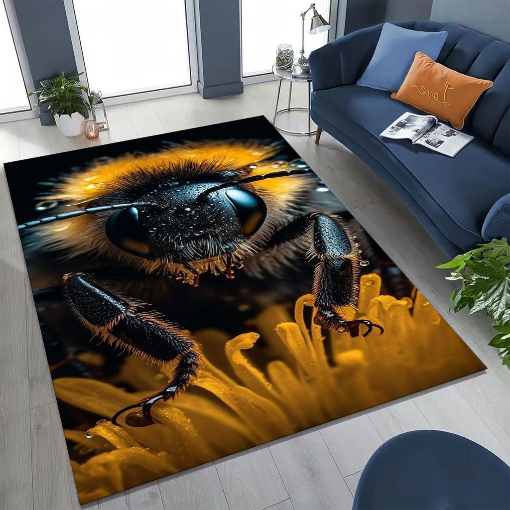 Cute Cartoon Bee HoneyBee Insect Art Rug for Bedroom Living Room Sofa Home Doormat Decor,Large Kids Play Non-slip Floor Mat