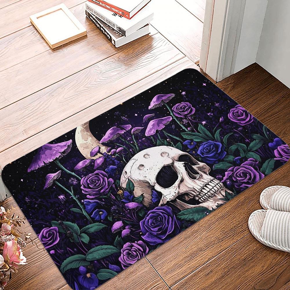 Aesthetic Mushroom Skull Printed Kitchen Carpet Living Room Dining Room Laundry Floor Mat Bath Balcony Hallway Non-Slip Door Mat