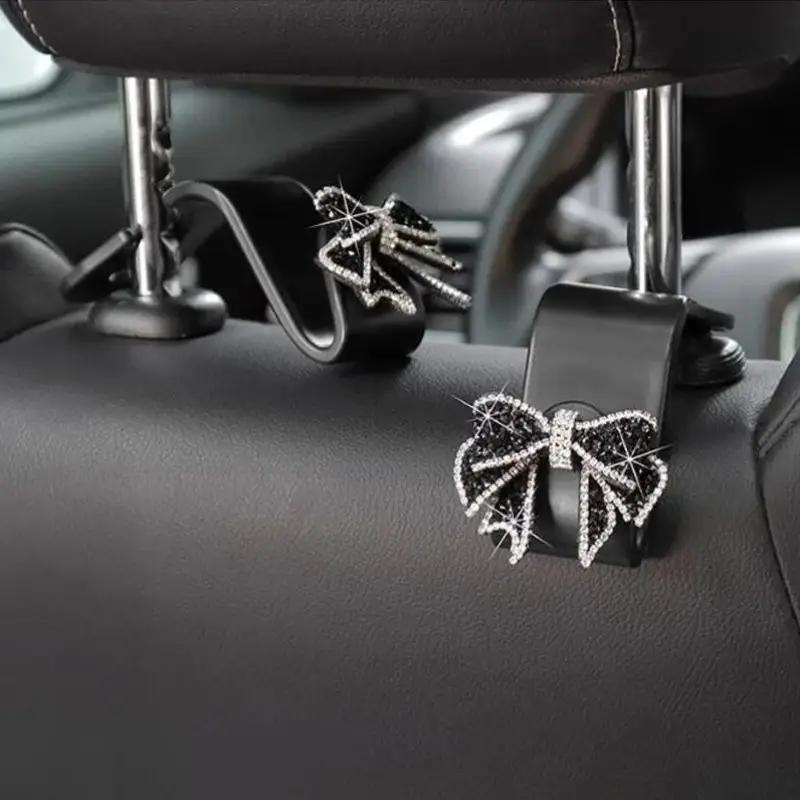 Sparkling Rhinestone Bow Car Hook - Cute Rear Seat Storage Pendant, Suitable for Most Car Models