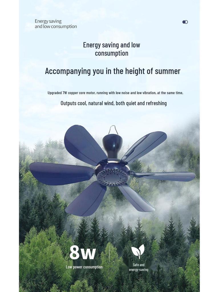 Silent Breeze Hanging Mini Ceiling Fan with Mosquito Net for Dorms and Beds