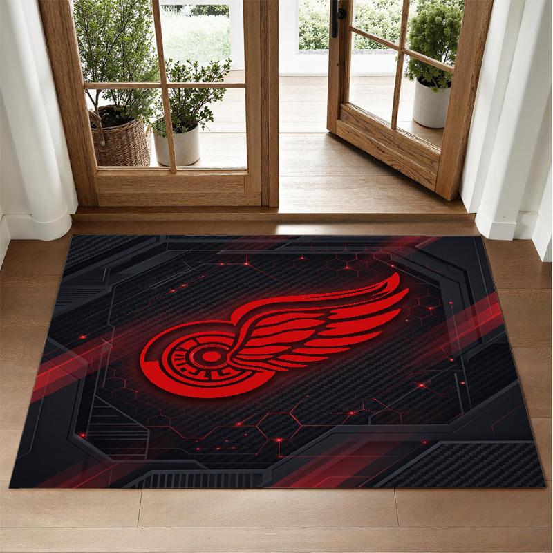 Detroit Red Wings Design Crystal Velvet Rug Soft Decorative Mat for Bedroom Entrance