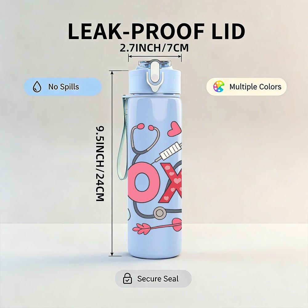 1PC XOXO Love Heart 750ml Color Plastic Sports Water Bottle Leakproof Flip Straw Lid Suitable for Sports Office Home Use
