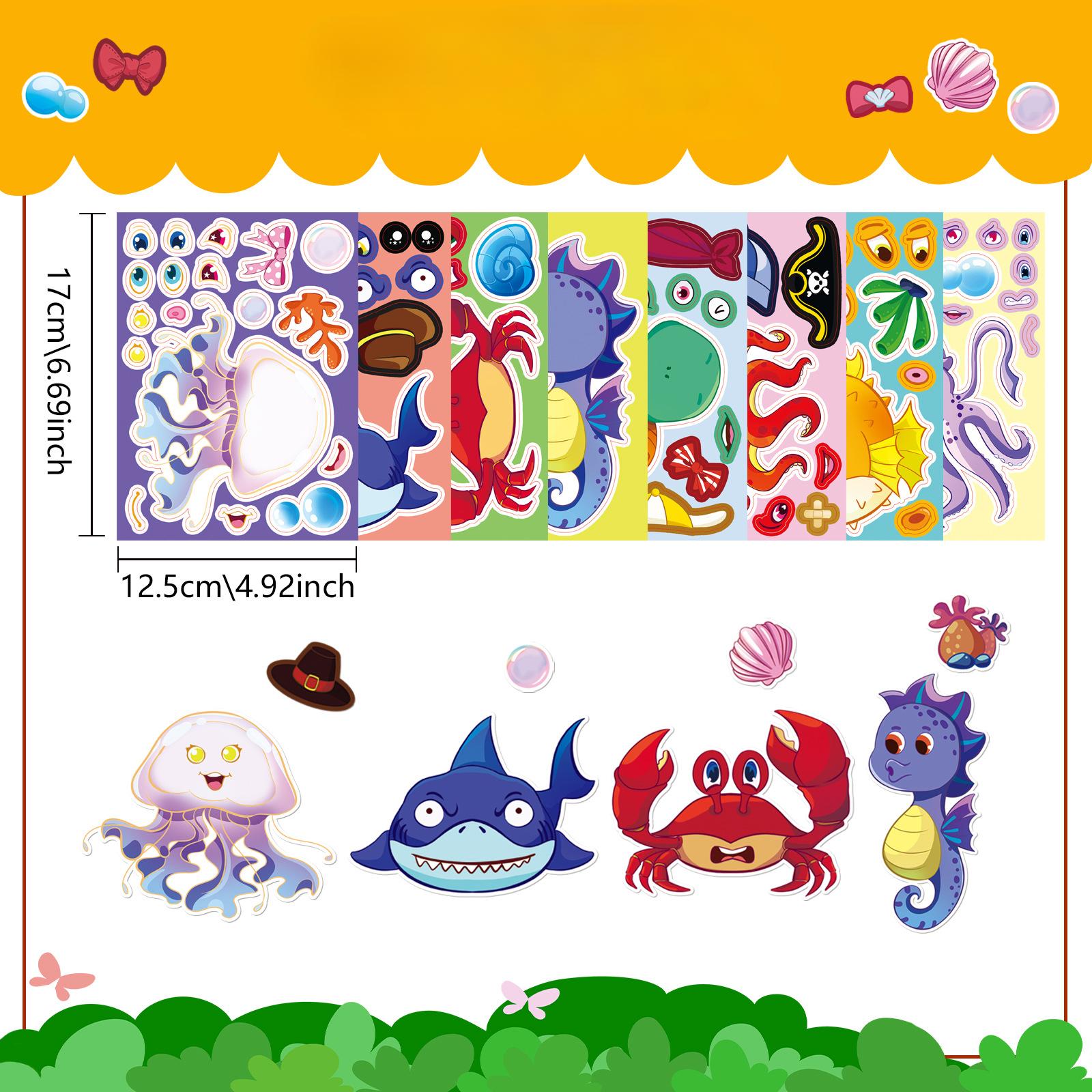 

8 Моделей/упаковка Набор стикеров для обмена лицами Морская жизнь Мультяшные Детские Пазлы Сделай сам Пазлы для раннего развития