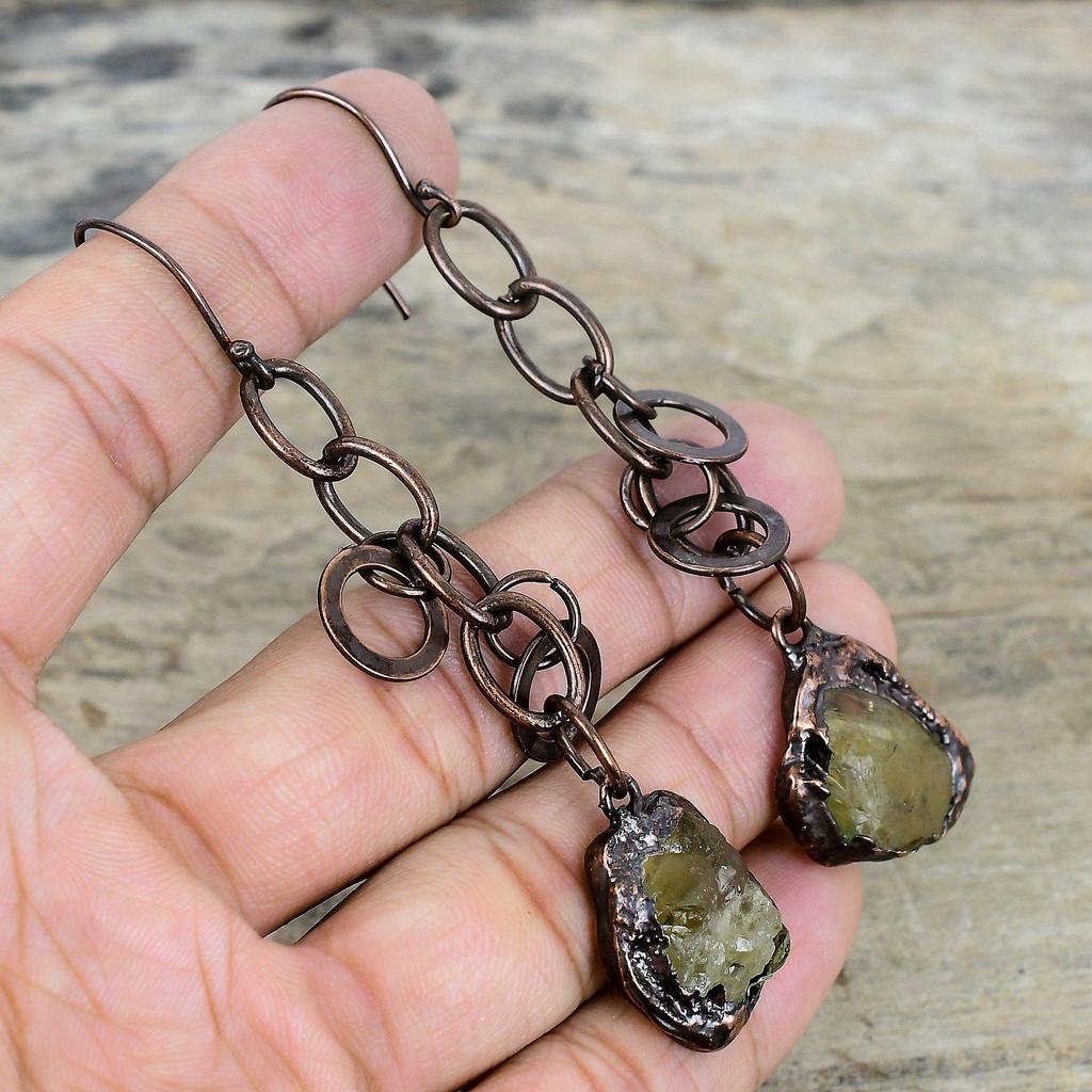 Citrine Rough Earring Electroformed Copper Earrings Handmade Earring Citrine Rough Gemstone Jewelry Gifts for Mom Wonderful Copper Jewelry