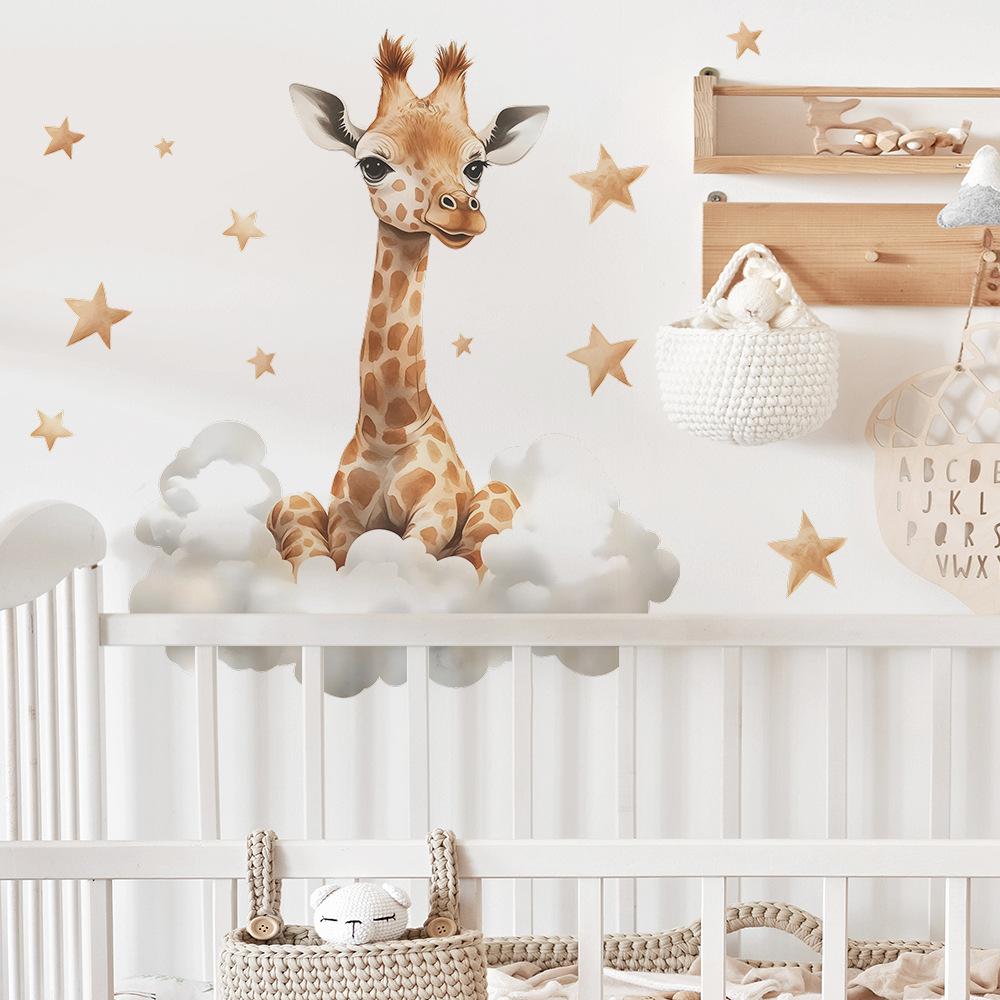 Giraffe Clouds Stars Wall Sticker Self-Adhesive Removable for Bedroom Living Room Hallway Closet Dorm Home Decor Art