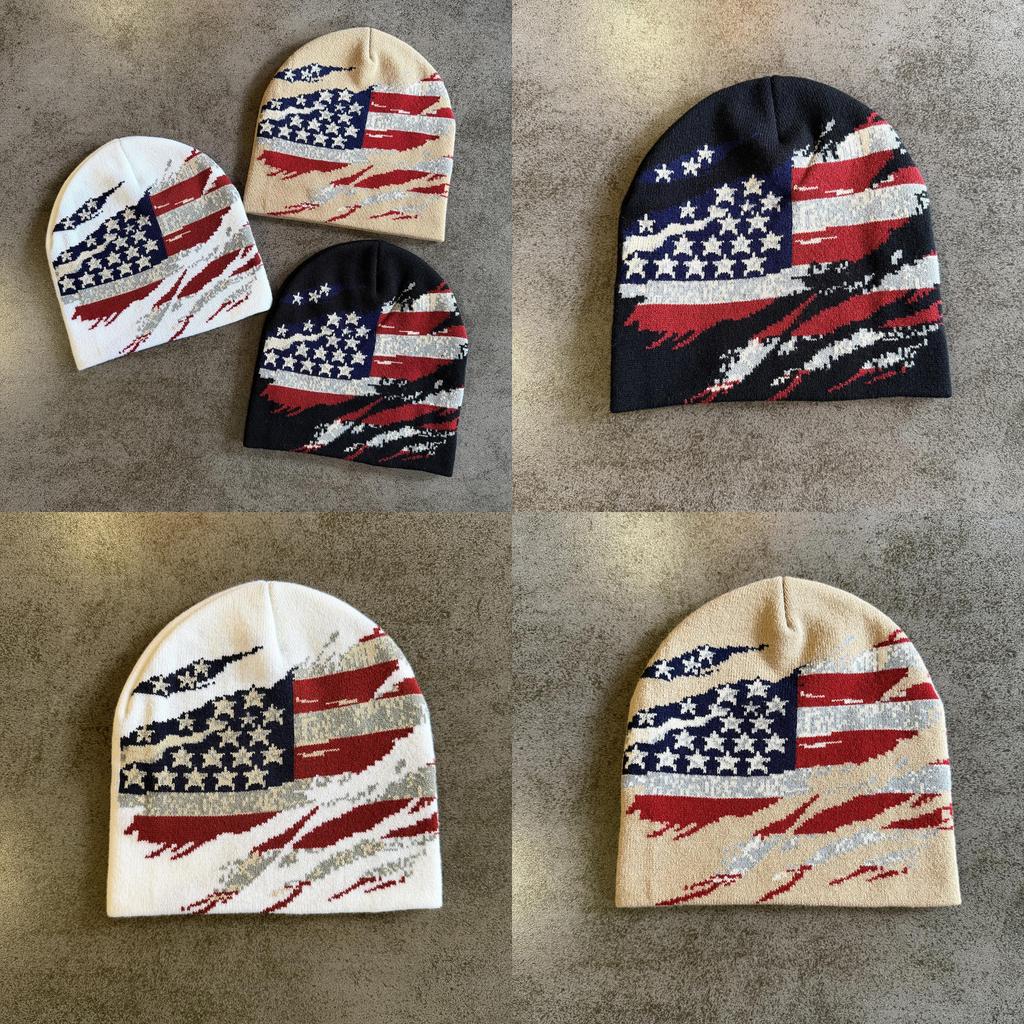 American Flag Knit Hat For Men Women Outdoor Warm Beanie With Colorblock Pattern