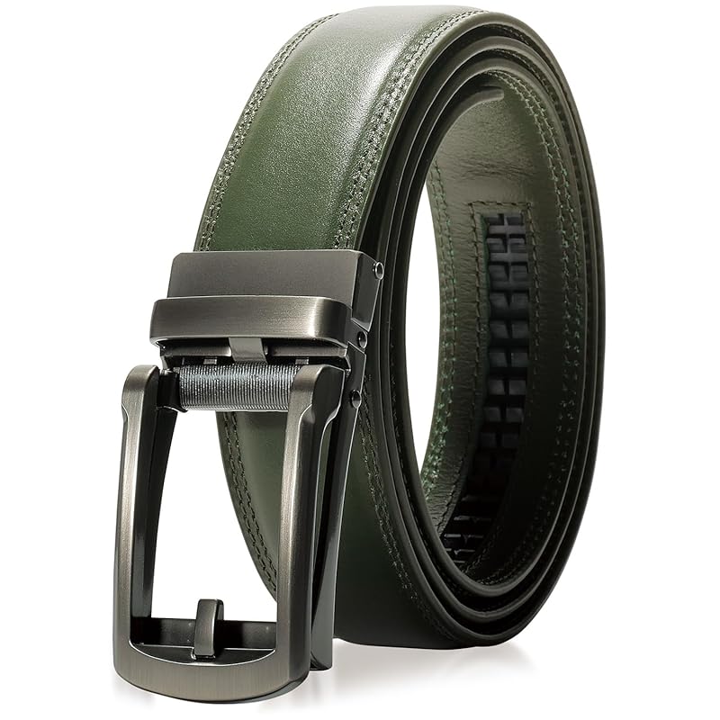 

[BLUE SINCERE] belt men s italian leather genuine leather No hole auto lock big size business casual / ICB1 (deep green)