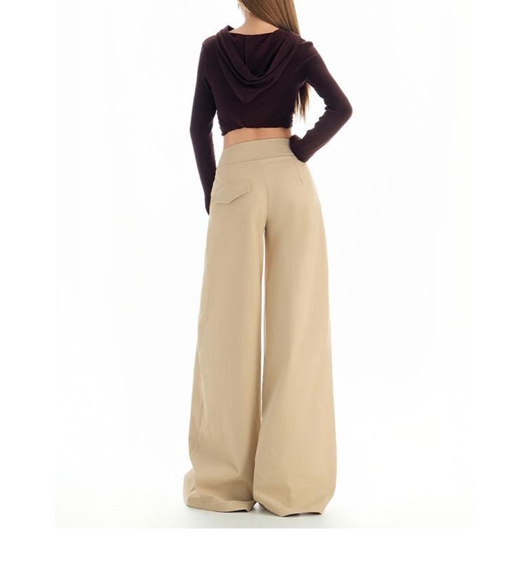 2025 Women's Autumn Khaki Wide-Leg Casual Drapey Floor-Length Pants