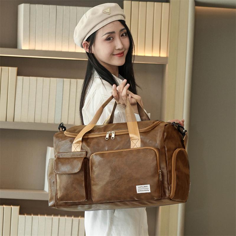 Unisex PU Leather Sports Bag with Wet/Dry Separation, Oxford Cloth, Shoulder Strap for Travel & Fitness