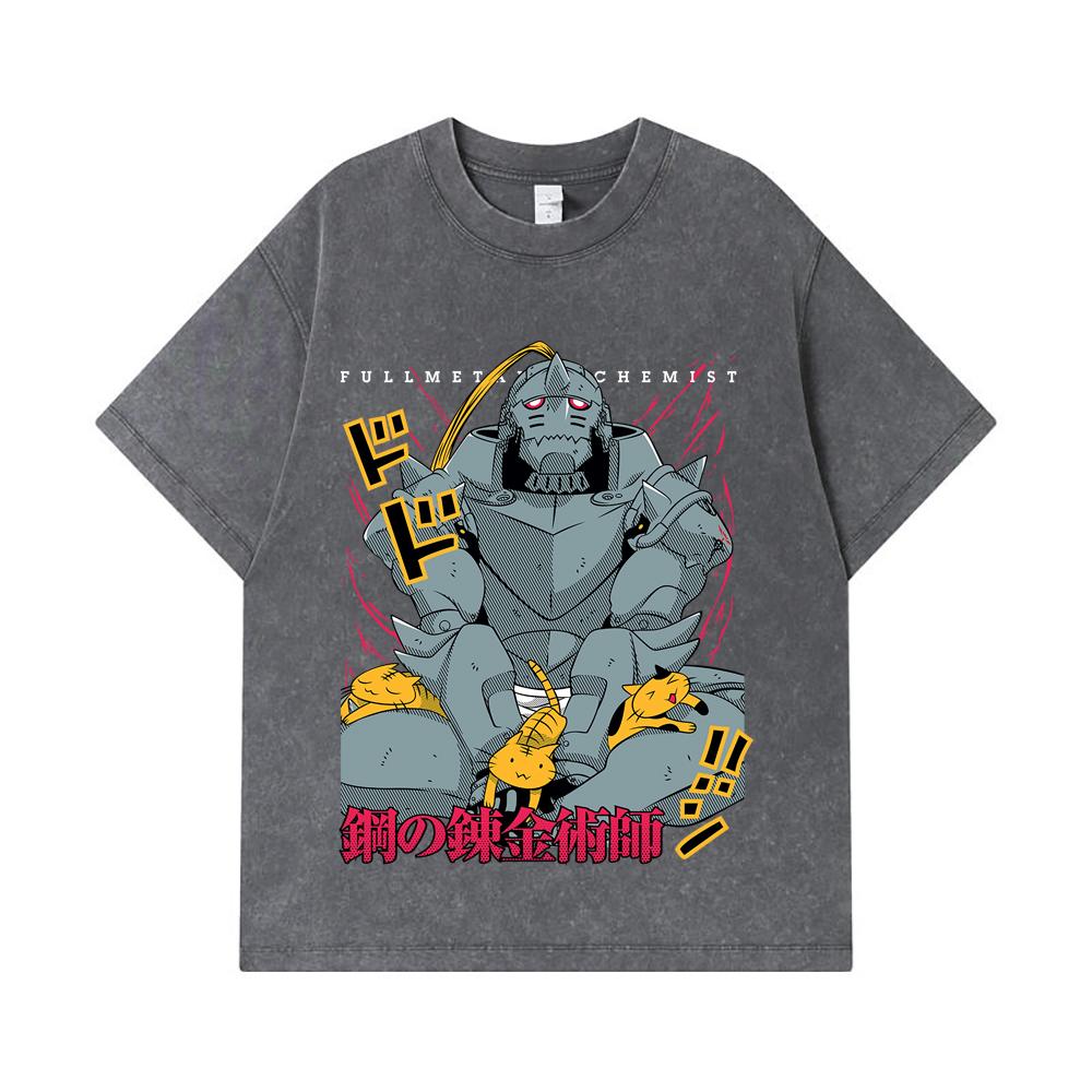 275 GSM Washed T-shirts 100% Cotton Fullmetal Alchemist V4 Alphonse Print Unisex Heavy Cotton T Shirt