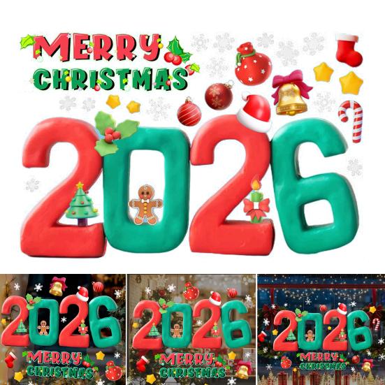 Yousheng Christmas Glass Stickers 2026 Number Blessings Electrostatic Design Waterproof New Year Decal Festive Decoration