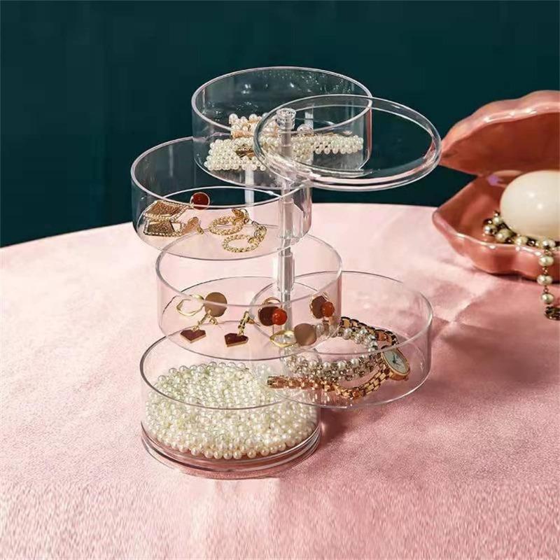 Transparent Rotatable Jewelry Storage Box Desktop Makeup Storage Rack