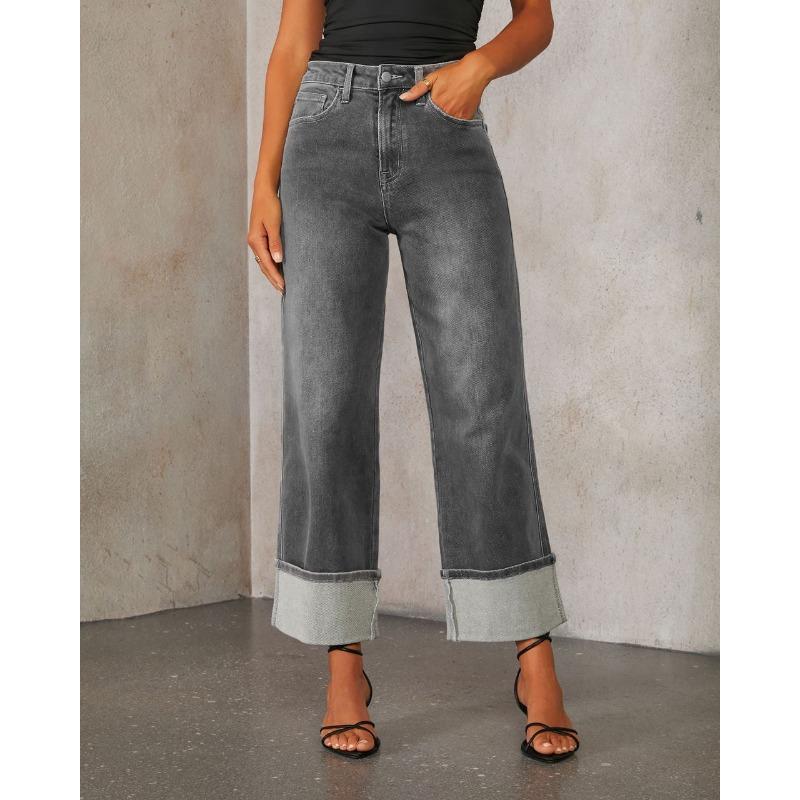 VEZFAA Women's Fashion Casual Solid Color Print High Waist Trousers Pants & Capris