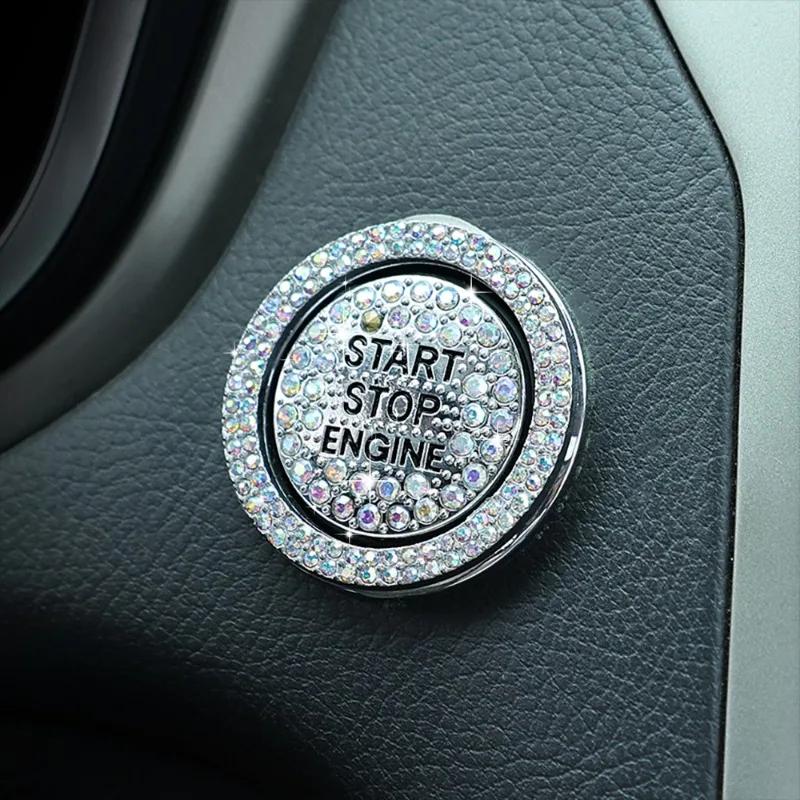 2Pcs/set Car Start Switch Button Sticker Rhinestone Ring Circle Trims Protective Cover Diamond Decorative Decal Auto Accessories