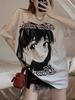 Plus Size Retro Cartoon Girl Print Cotton T-shirt - Loose Fit, Short Sleeve