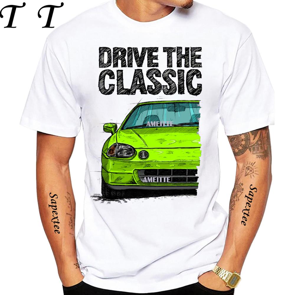 90's Men Short Sleeve Drive The Classic Del Sol CRX Early Model T-Shirt Boy Hip Hop White Casual Tees Retro Mans Sport Race Tops