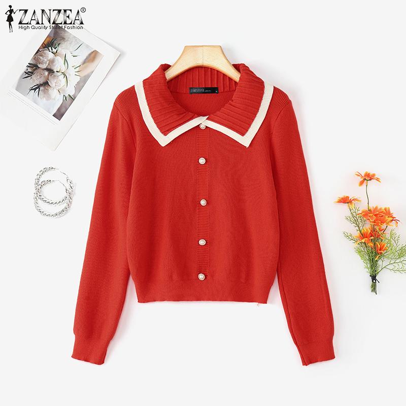 

ZANZEA Женские повседневные кардиганы пальто с лацканами, длинными рукавами, стежковым узором, свободного кроя, вязаные One Size красный