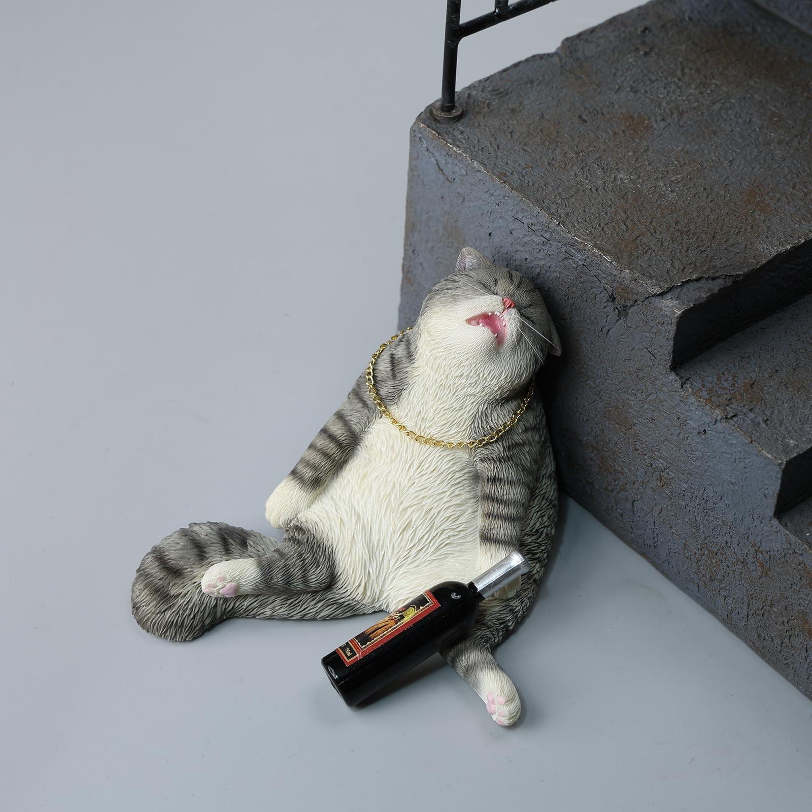 

Статуэтки и фигурки кошек, коты из смолы, в комплекте цепочка и бутылка, причудливый декор в виде пьяного кота, идеальные милые подарки для любителей кошек One Size