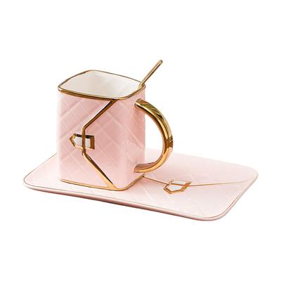 310ML Handbag Shaped Cup With Dish Spoon Ceramic Stylish Coffee Mug