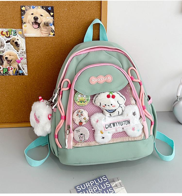 School Bag, High-value Japanese Color-block Transparent Pain Bag, Sweet Versatile Backpack for Middle School Students, Cute Children's Spring Outing