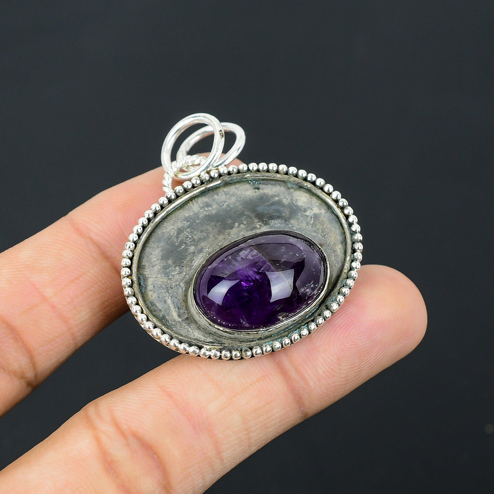 Mothers day Sale 925 Silver February Birth Star Amethyst Stone Handmade Pendant