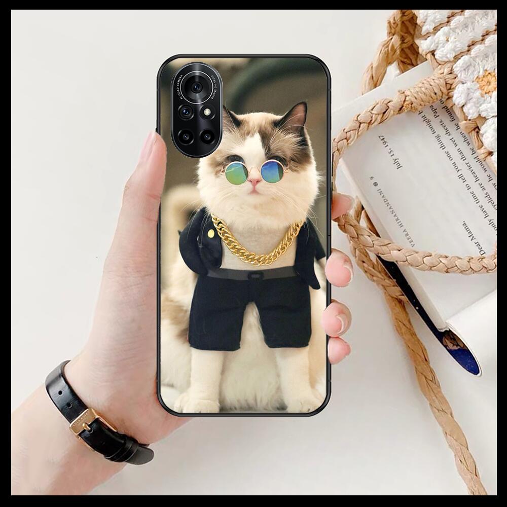 Funny Cartoon Cat Clear Phone Case For Huawei Honor 20 10 9 8A 7 5T X Pro Lite  5G  Black Etui Coque Hoesjes Comic Fash Design