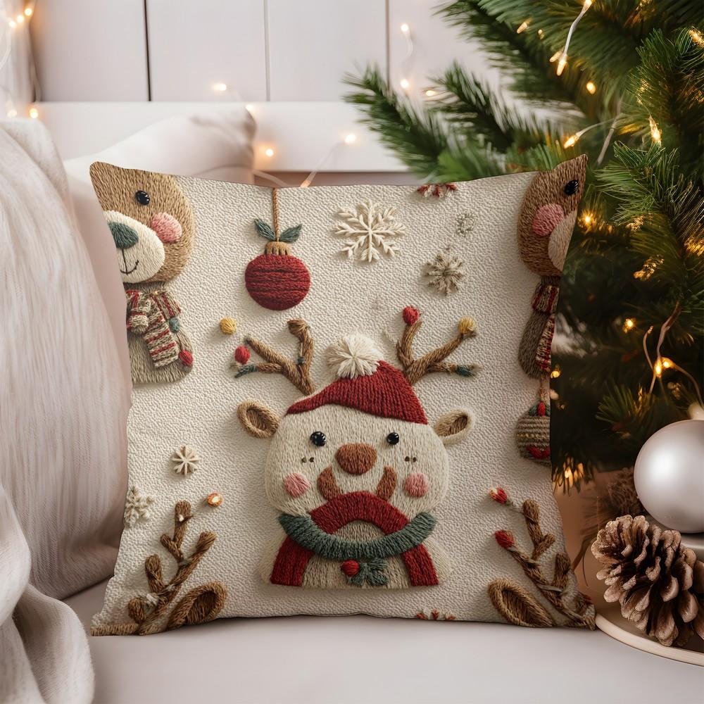Home Decor Colorful Christmas Reindeer Decorative Pillow Cover Pattern Cushion Cover Suitable for Sofa Bedroom Car Pillow Cover