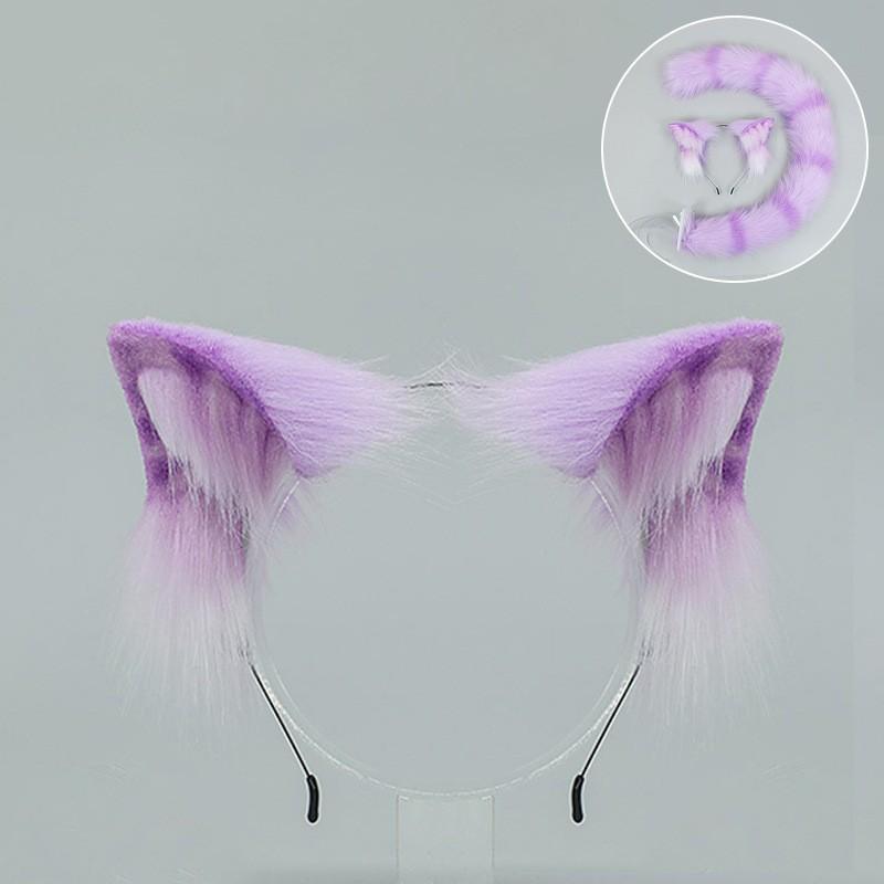 Set Fascia con Orecchie da Gatto in Peluche e Coda Costume Cosplay Festa Accessorio Tema Animale