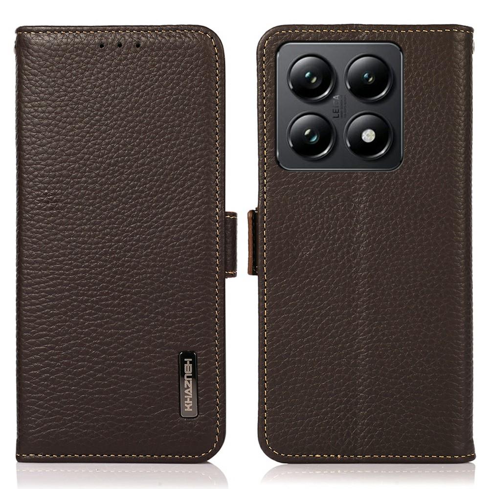 

KHAZNEH For Xiaomi 14T Phone Case Genuine Cow Leather Cover RFID Blocking Brown